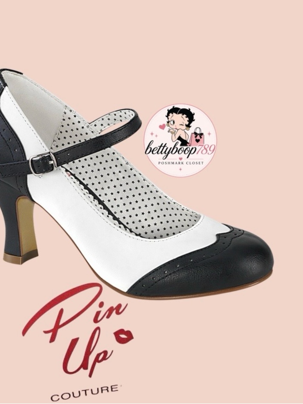 Pinup Couture Black & White Retro Mary Jane Heel